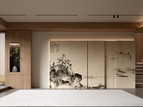  中古客厅 诧寂客厅 沙发背景墙 客厅背景墙3d模型 