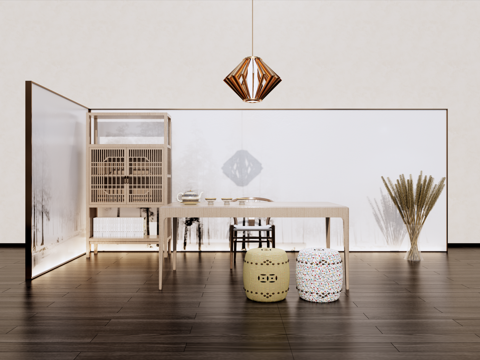 新中式茶室/书房su模型