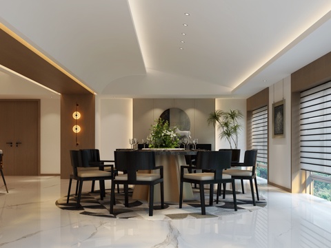  现代意式餐厅 意式中餐厅 意式轻奢中餐厅 意式餐桌椅3d模型 