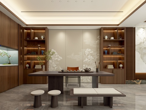  新中式茶室3d模型 