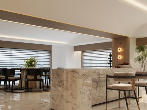  现代意式餐厅 意式中餐厅 意式轻奢中餐厅 意式餐桌椅3d模型 