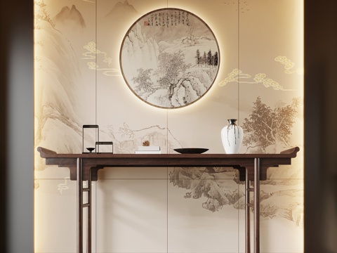 新中式端景台 端景条案su模型