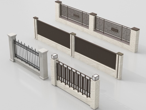 现代围栏护栏 围墙 别墅围墙 小区围墙su模型
