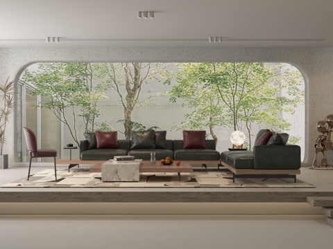 现代大平层客厅su模型