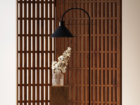 现代屏风 现代中古屏风 木制屏风 落地灯su模型
