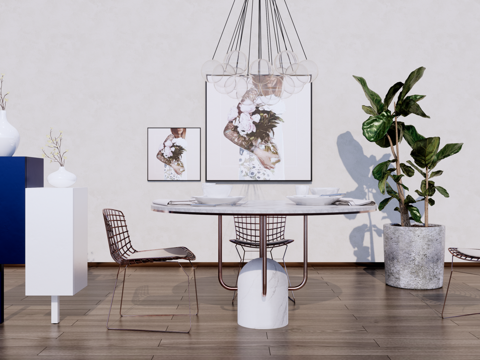 桌椅软装陈设组合su模型