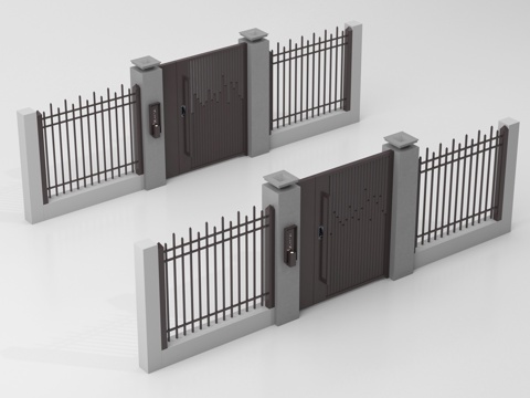 现代庭院门  户外庭院门 别墅入户门 铁艺大门su模型