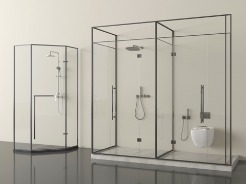 现代淋浴房 花洒 淋浴间 卫浴小件su模型