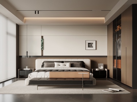  现代意式卧室 衣柜 双人床3d模型 