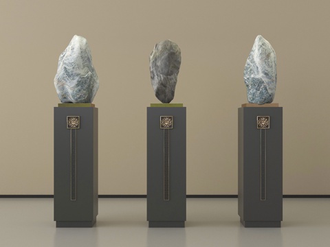新中式雕塑摆件 石头装饰摆件su模型