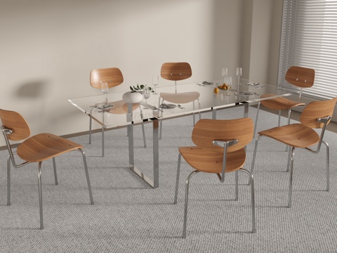 现代北欧餐桌椅su模型