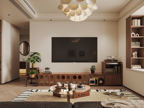  现代中古风客厅3d模型 