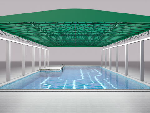 伸缩雨棚 泳池su模型