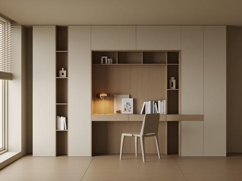 现代书桌一体柜3d模型