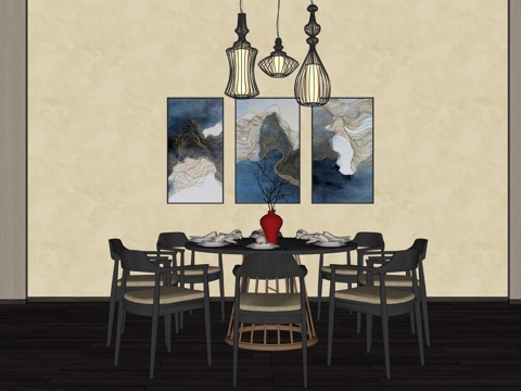 餐厅桌椅组合su模型