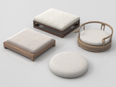 新中式沙发坐垫 圆坐垫su模型