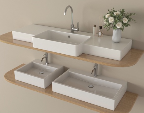 现代洗手台 洗手盆一体盆 台上盆 水龙头su模型