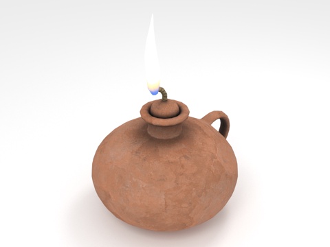  陶制油灯 火焰灯 手柄灯 传统灯具 燃烧灯3d模型 