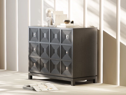 现代中古边柜 现代玄关柜边柜 现代意式玄关柜 意式装饰柜su模型