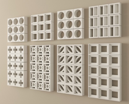  现代水泥砖隔断 镂空水泥砖隔断 空心砖 镂空砖3d模型 