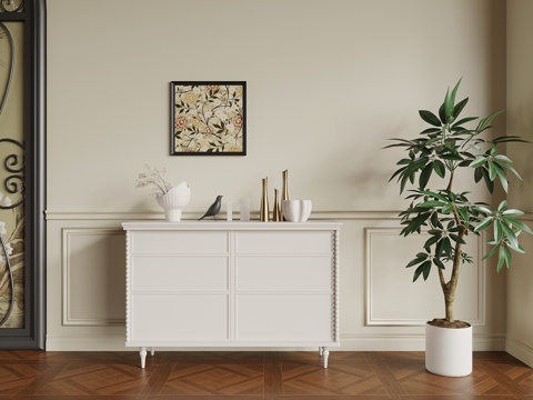 法式奶油风玄关柜 端景柜su模型