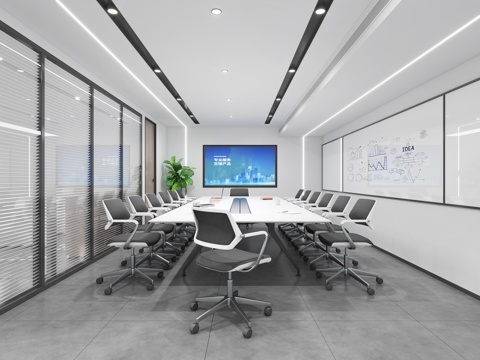  现代会议室 大型会议室 办公会议室 会议桌椅 写字板3d模型 