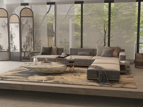 新中式客厅su模型