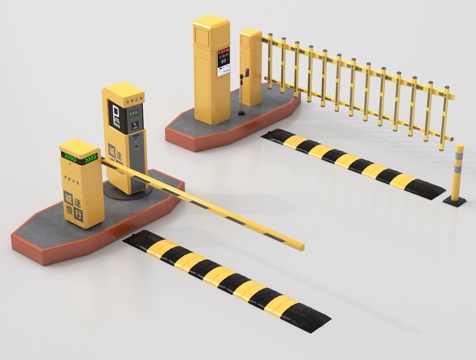 现代道闸 停车感应升降杆 减速带su模型