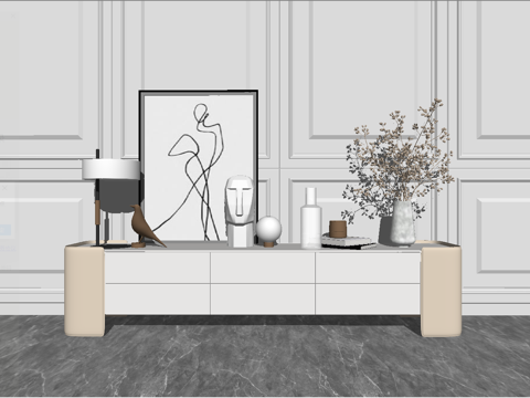 现代电视柜_饰品摆件su模型