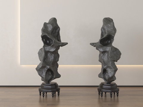 新中式雕塑摆件 太湖石雕塑su模型