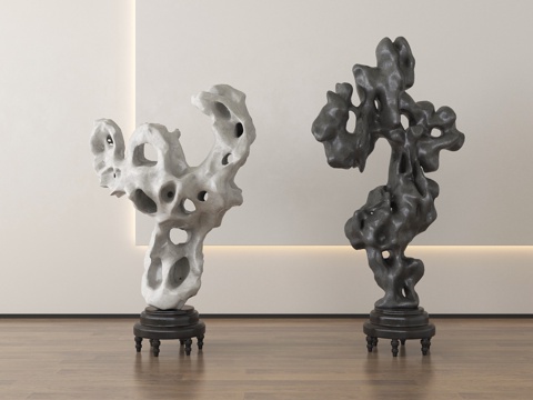 新中式雕塑摆件 太湖石雕塑su模型