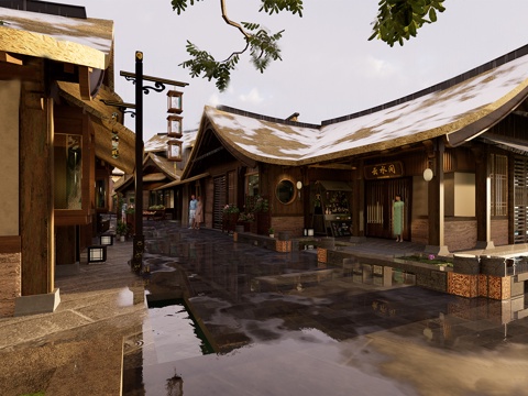 新中式商业街 民宿建筑 仿古建筑su模型