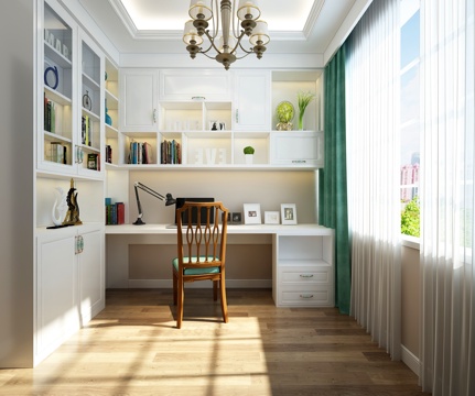  美式书房 书桌 书架 书柜3d模型 