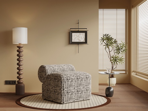  现代中古风布艺沙发 单人沙发椅3d模型 