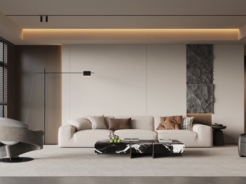 现代意式客厅 沙发背景墙 沙发茶几组合su模型