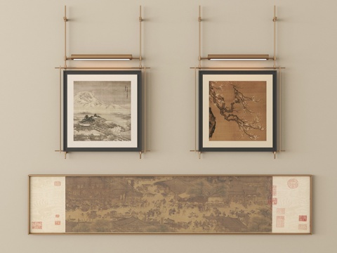 新中式挂画 装饰挂画su模型