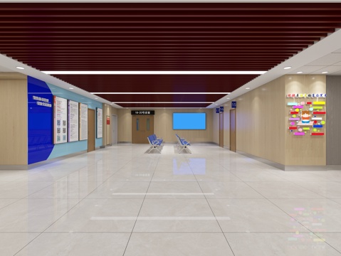  医院大厅  医院文化墙3d模型 