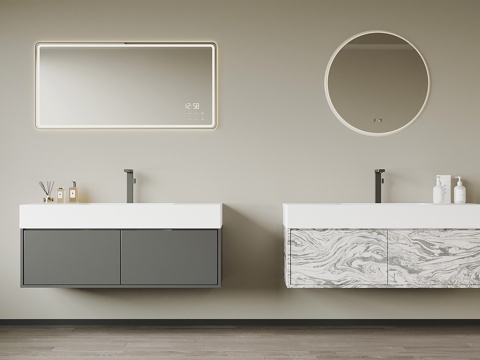 现代浴室柜 镜子su模型