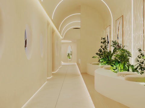  侘寂美容院过道_美容院大厅_前台3d模型 