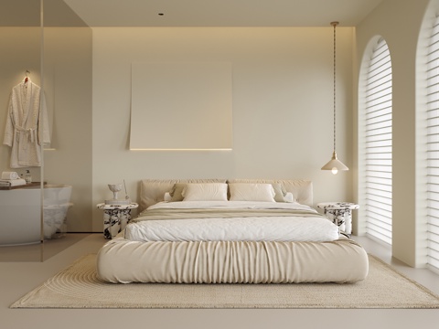 现代卧室 双人床su模型