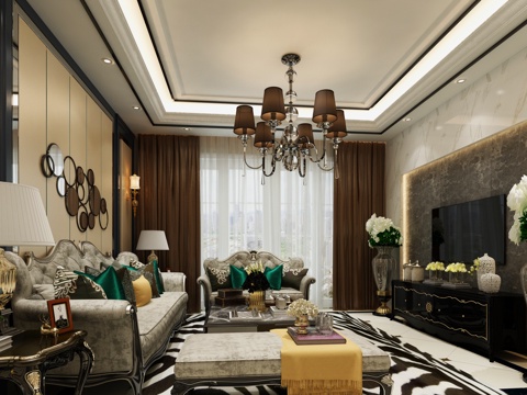  简欧现代简欧客厅3d模型 