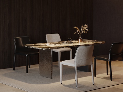 现代极简餐桌椅 多人餐桌su模型