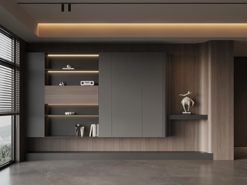 现代意式书柜 书架su模型