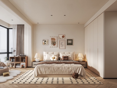 现代奶油风卧室su模型