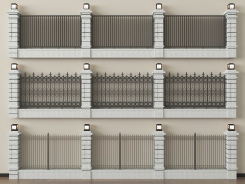 现代围墙 围墙护栏 铁艺 小区围墙su模型
