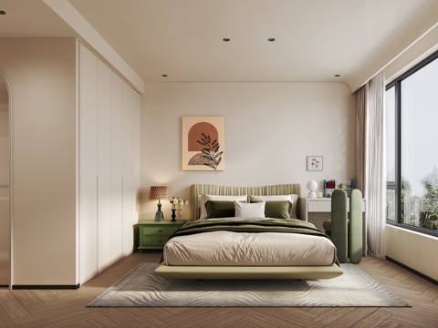 现代奶油风卧室su模型