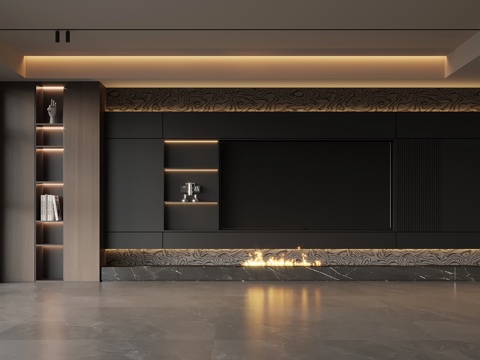 现代意式电视背景墙 电视柜su模型