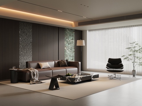 现代意式客厅 沙发背景墙 沙发茶几组合su模型