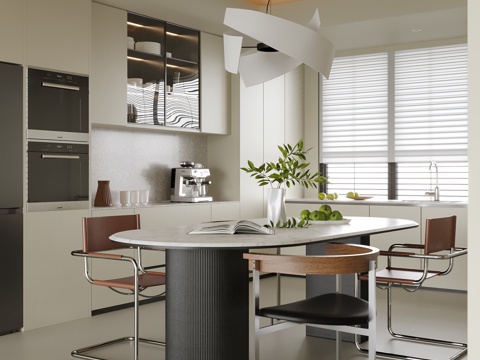 现代餐厅 餐桌椅 酒柜 餐边柜su模型