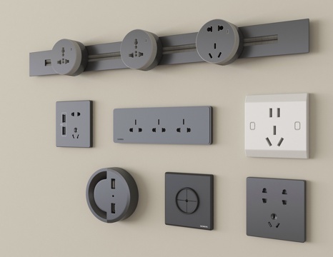 现代开关插座  轨道插座su模型